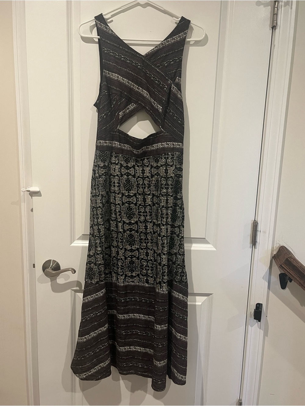 Free People Gray “Tribal Tale” Mixed Print Patterned Cutout Cotton Midi Dress 10